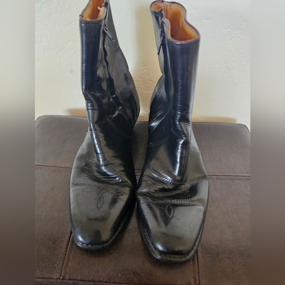Cat's Paw VTG Cowboy Western Zip Black Leather(OutsideInside) Men's Boots Sz 8.5 - Picture 4 of 12